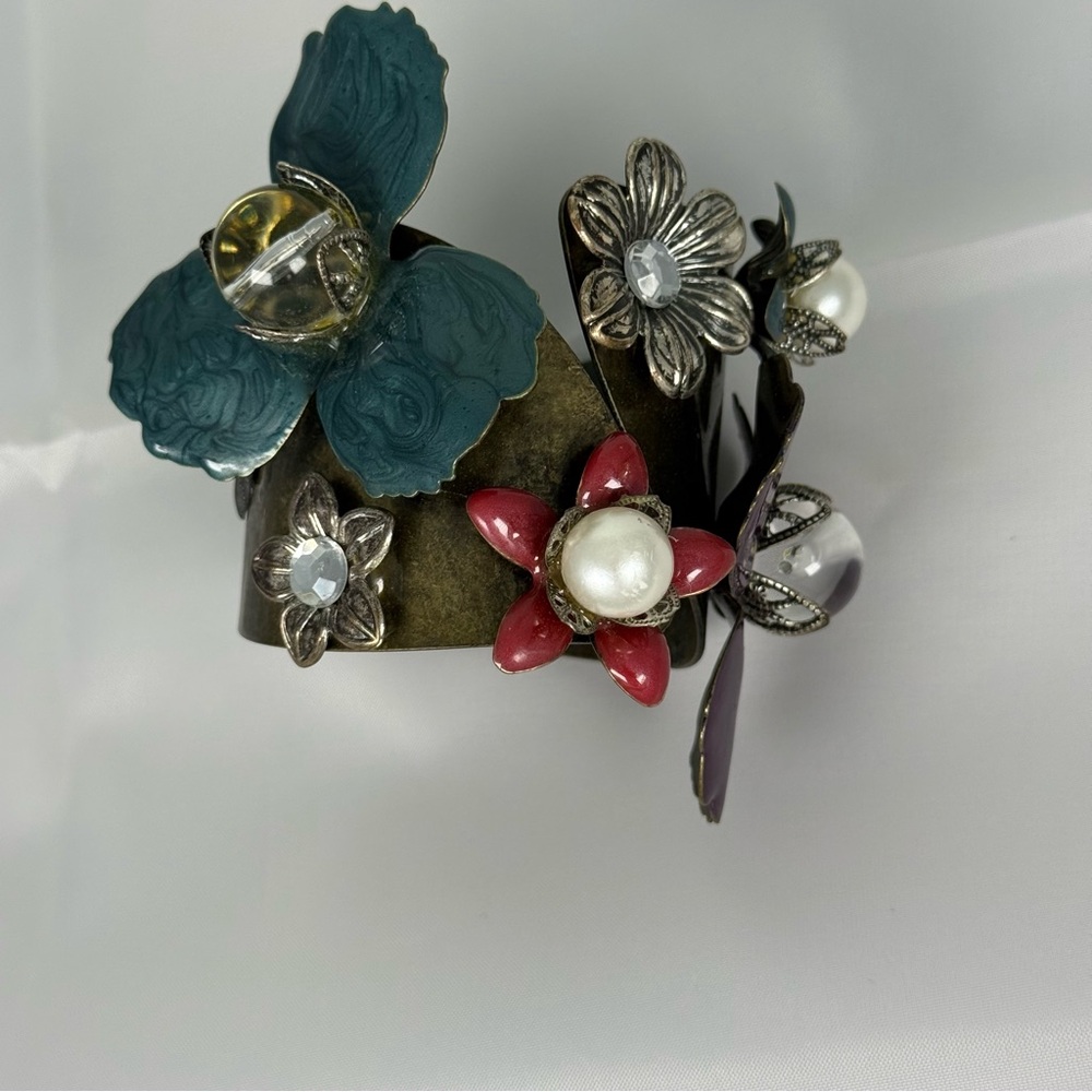 Enamel Floral Metal Statement Cuff Bracelet